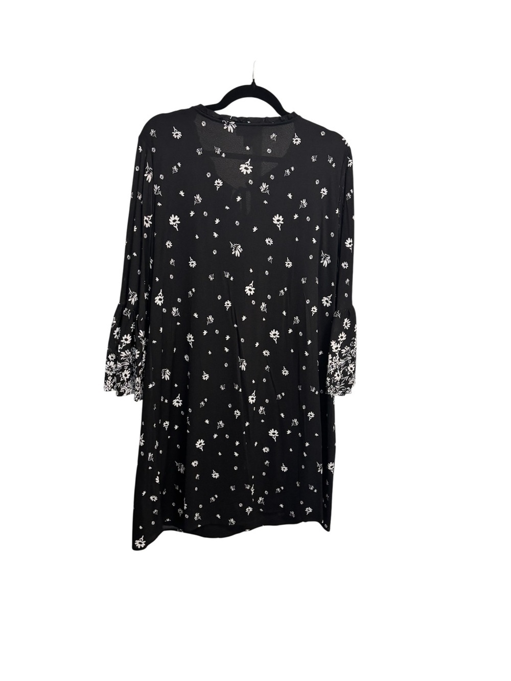 Style & Co Black Floral Shift Dress with White Floral Print 3/4 Sleeve Size L - Picture 2 of 6